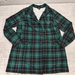 Torrid Ponte Blazer Womens Size 3 Green Tartan Plaid Button Dark Academia Office